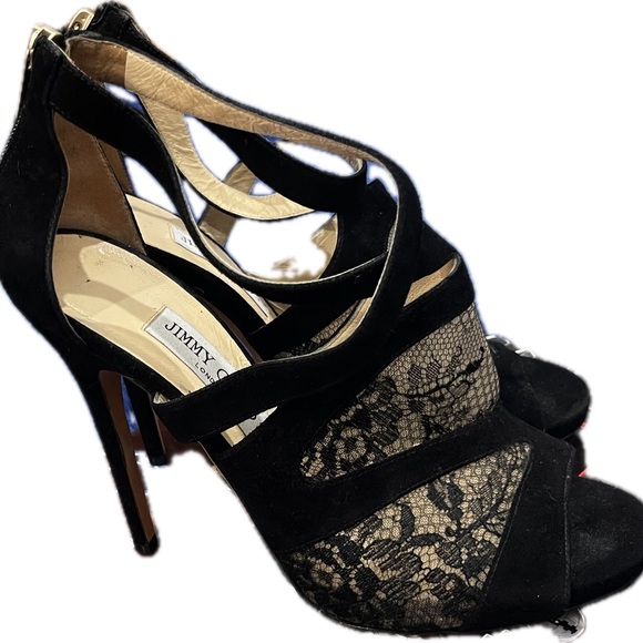 Jimmy Choo Flyte Strappy 155MM Black Lace Heels - Picture 4 of 15